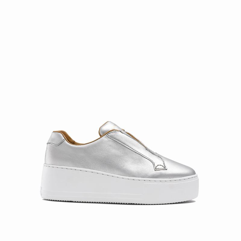 Russell & Bromley Park Up Flatform Laceless Sneakers Women's Silver [NOI1645IG]